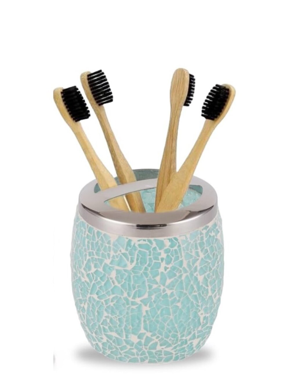 Handcrafted Turquoise Mosaic Glass Toothbrush Holder - Coastal Boho Bath Decor